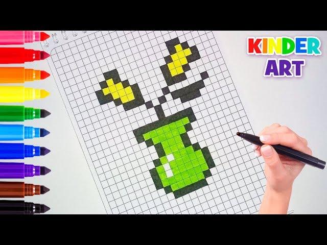 Рисунки по клеточкам - Ваза с цветами | How to draw a vase with flowers - Pixel art