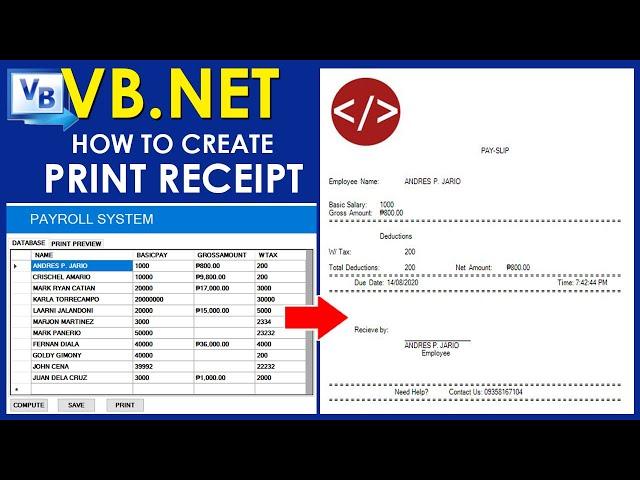 VB.Net - Payroll System with Print Payslip Receipt and Print Preview in Visual Basic.Net [TAGALOG]