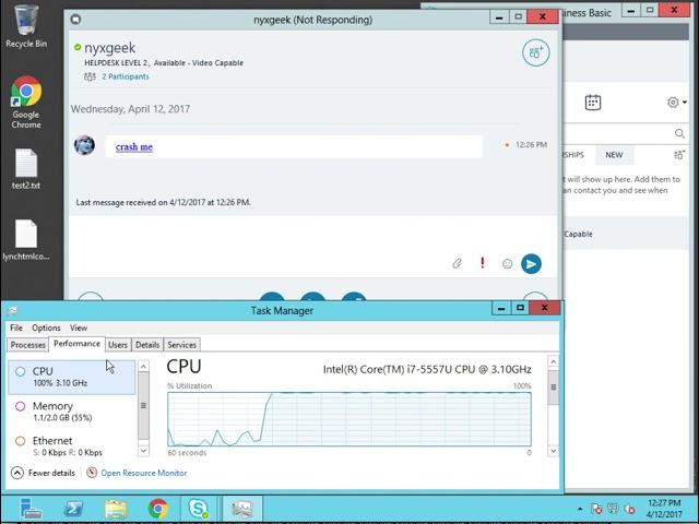 crashme skype for business 2017 demo (cpu spike - no crash)