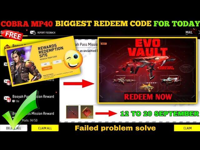 FREE FIRE REDEEM CODE TODAY 20 SEPTEMBER REDEEM CODE FREE FIRE | FF REDEEM CODE TODAY 20 SEPTEMBER