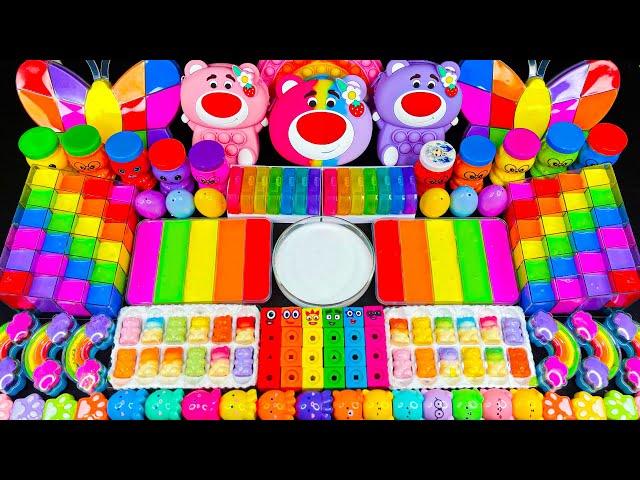 Guess the Mixed Color | Rainbow Lotso Bear vs Glossy Slime Mixing Random 만족스러운 슬라임 영상