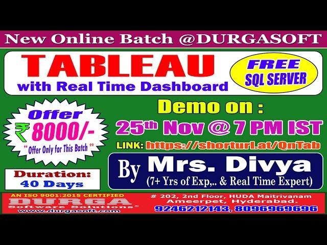 TABLEAU with Real Time Dashboard Online Training @ DURGASOFT