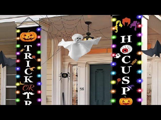 Halloween Decorations Outdoor Reversible Porch Banner Sign Review, game changer for decorations!!!!