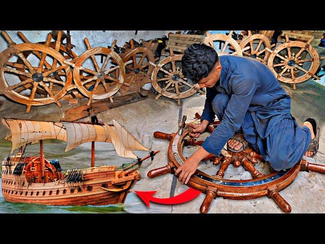 Crafting a Magnificent Wooden Ship Steering Wheel | Masterpiece by Skilled Pakistani Artisans