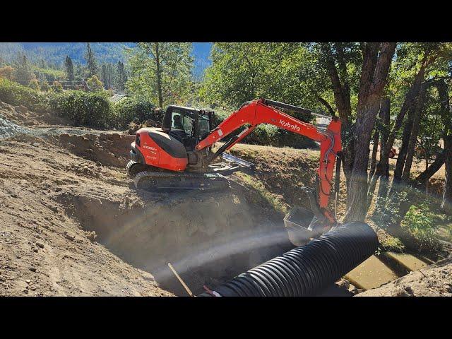 Pond pipe extension with the Kubota KX 080 4