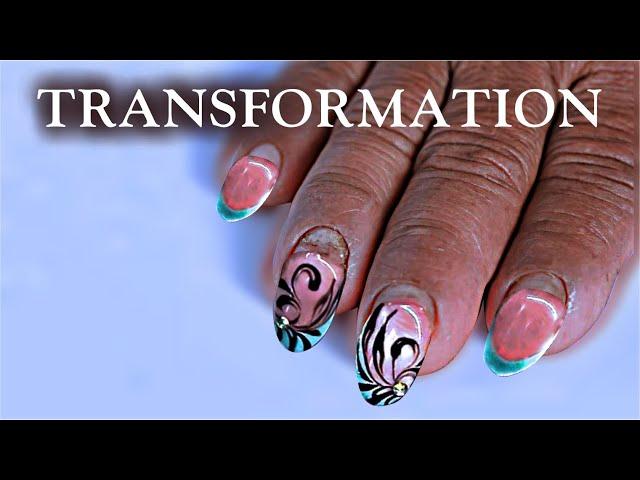 DIFFICULT HARWORKER WOMANS NAILS TRANSFORMATION WITH SHORT NAIL PLATE STEP BY STEP TUTORIAL