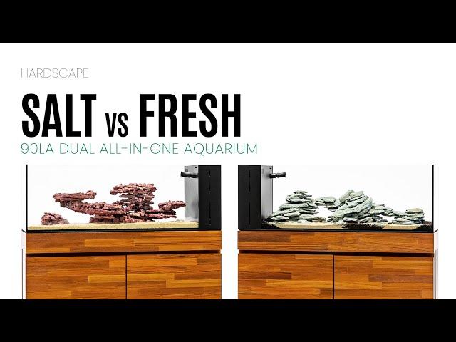 Saltwater vs. Freshwater Hardscape in UNS 90LA Dual All-in-One Peninsula Aquariums