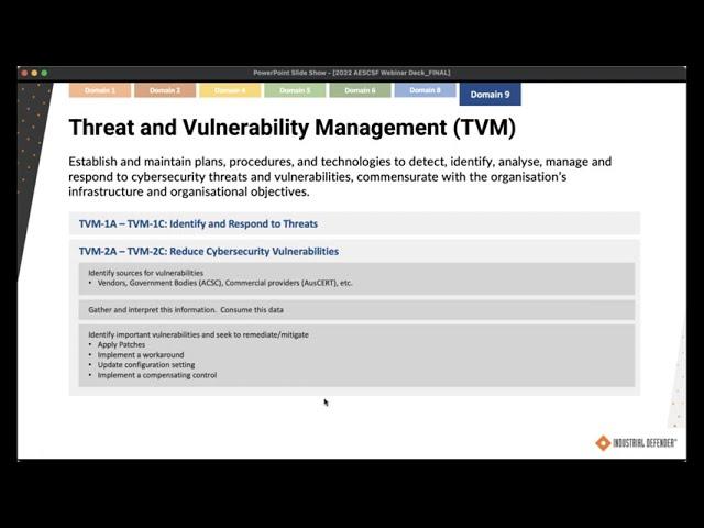 AESCSF Domain 9: Threat and Vulnerability Management (TVM)