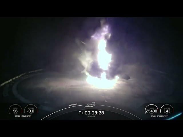 SpaceX rocket catches fire, falls over while landing at sea after Starlink launch