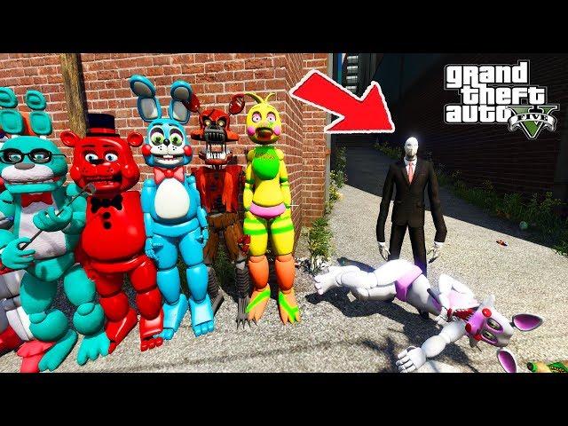 GTA 5 FNAF ANIMATRONICS - HOW THE NIGHTMARE OF FOXY AND ANIMATRONICS SAVED A MANGL FROM SLENDER