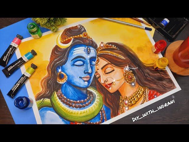 Shiv parvati drawing, How to drawShiv parvati with watercolor #trending #shiv #shiva #watercolor