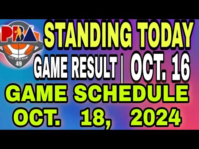 PBA GAME STANDINGS | OCT 16 2024 | PBA GAME RESULT |PBA GAME SCHEDULES.