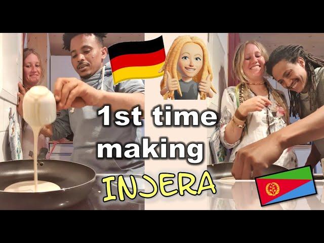 German Girl - 1st time making Injera || #እንጀራ #ethiopian #habesha #food #vegan #eritrea || RastaFood