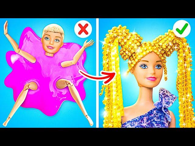 Transformare Păpuși: Bogată vs Săraca Coafură Nouă pt. Barbie‍️ Mici DIY-uri 123 GO!