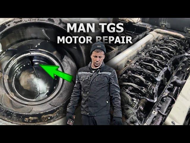 Crankcase gases. THE PISTON IS BURNT OUT. REPAIR OF MOTOR MAN TGS D2066