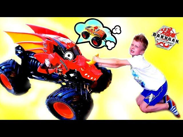 Monster trucks hot wheels track play with Mini Korzhyk / kids funny short video Play in the Mud