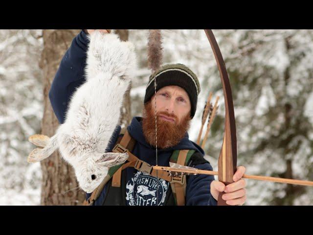 Primitive Bow Catch and Cook!) | Stone Arrow Point, Longbow, Wooden Arrow