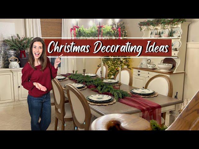 Cozy Christmas Decorating Ideas | Dining Room Chandelier, Tablescape & Hutch Styling