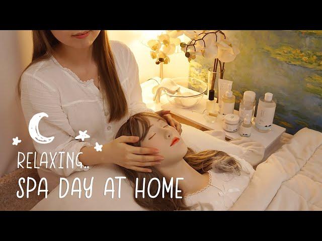 ASMR Relaxing Spa Day at Home facial treatment, scalp massage, hair brushing