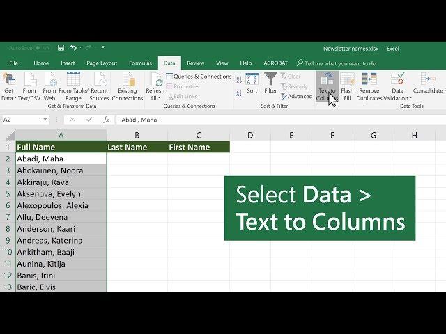 Split data into different columns in Microsoft Excel