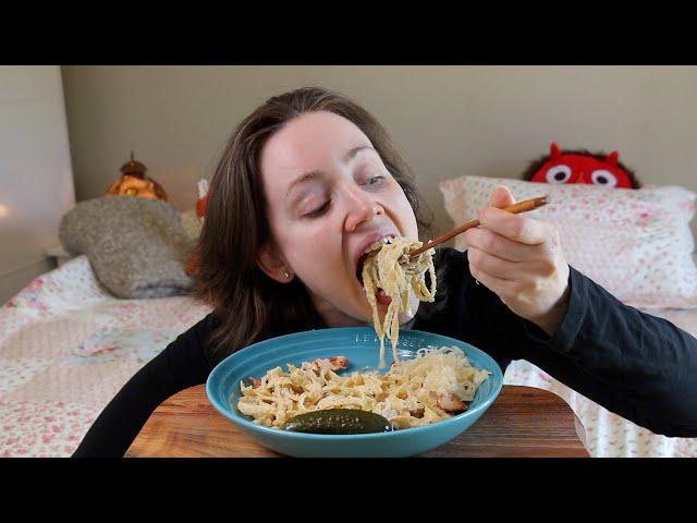 ASMR Whisper Eating Sounds | Chicken Pasta Alfredo | Mukbang 먹방