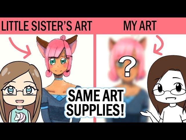 Redrawing MY SISTER'S Art Using THE SAME Art Supplies!