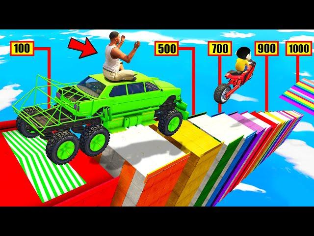 SHINCHAN AND FRANKLIN TRIED THE IMPOSSIBLE RAINBOW DOMINO STUNT POINTS JUMP CHALLENGE GTA 5