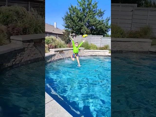 just a little high #football #pool #4yearold #sports #swimming #summer #poollife #catch #oops #miss