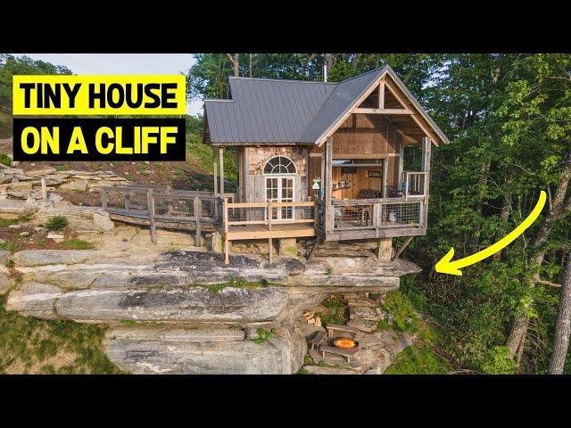 UNIQUE 100sqft Tiny House BUILT OFF A CLIFF! (Extreme Off-Grid Cabin)