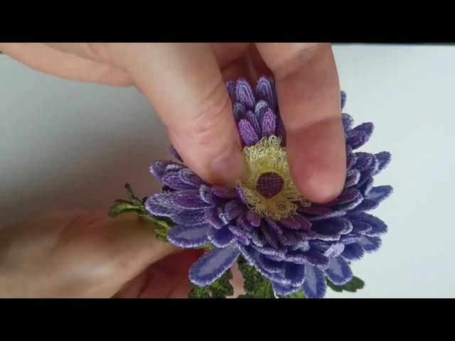 Chrysanthemum machine embroidery design 3D flower for making hairpins, brooches