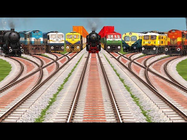 Nine Trains Crossing By Curved Branched️ Railroad Crossing Tracks | Trains Crossing