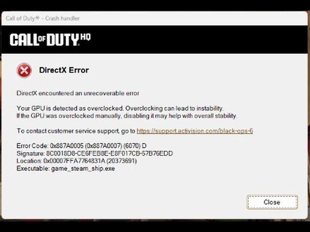 ️ Call of Duty  Directx Error your GPU is detected as overclocked fix