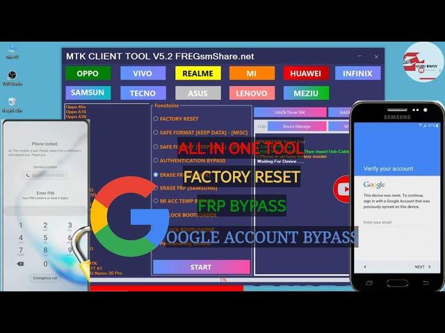 ALL IN ONE, MTK CLIENT TOOL, REMOVE PIN, PASSWORD, PATTERN, Google Account Bypass, Verification, frp