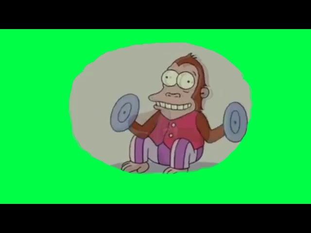 обезьянка, которая тупит с тарелками из Симпсонов на зеленом фоне/a monkey who is stupid