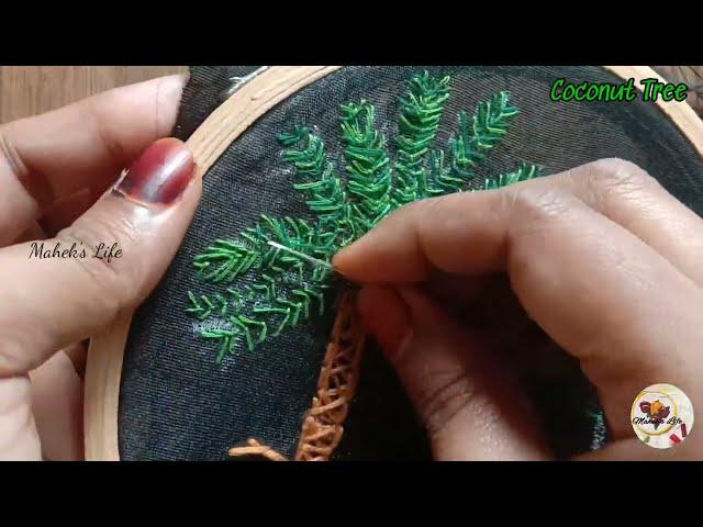 How to Coconut tree hand embroidery design| for beginners| coconut tree kaise banay #mahekslife