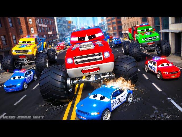 Monster Trucks Rampage: Heroic Police Cars Epic Pursuit | Hero Cars Episode