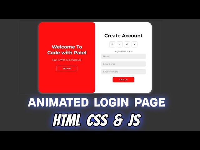 Animated Login Page  Using Html css & Javascript || Animated Registration Page