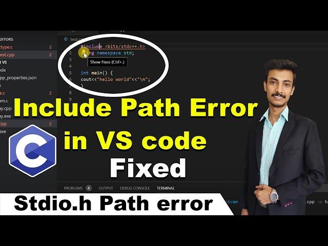 Include Path Error in VS code while running c cpp codes, unable to open stdio.h error in c vs code