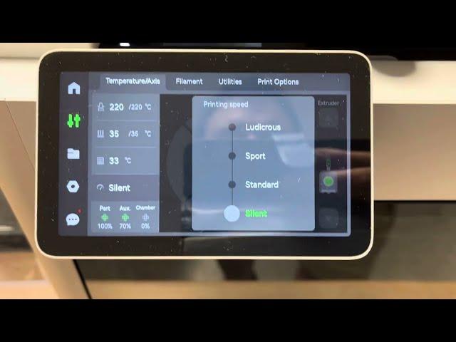 How to change print speed using the menu on Bambu Lab X1 Carbon 3D printer. Silent to Ludicrous!