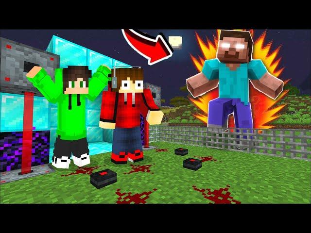 CAN FAMILY SURVIVE 100% SECURITY HOUSE VERSUS MYSTERIOUS EVIL HEROBRINE IN MINECRAFT - Challenge