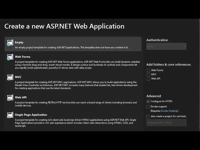 How to create an ASP .NET Web Application using .NET Framework in Visual Studio 2022