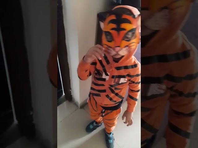 tiger costume made with black tape .. cute baby ready for animals day #cutebaby #animalsday #diy