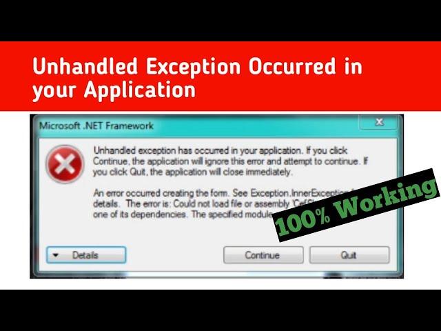 [100% Fix ] Unhandled exception has occurred in your application if you click continue (Hindi)