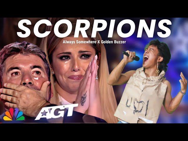 Golden Buzzer : Simon Cowell criying when he heard the song Scorpions with an extraordinary voice