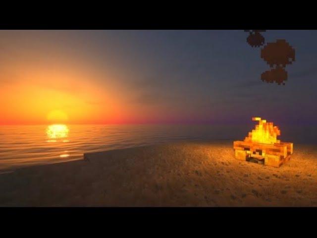 Minecraft Summer Beach Campfire Ambience with Music (Sunrise/Sunset)