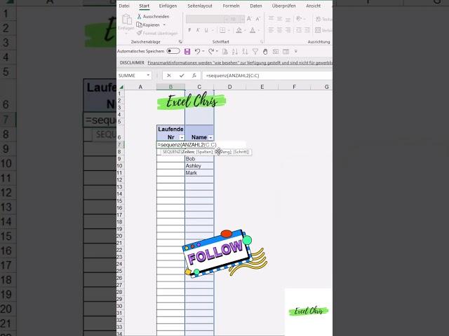 Laufende Nummer  #excel #excelautomationtutorial #excelcharts #excelchartstutorial