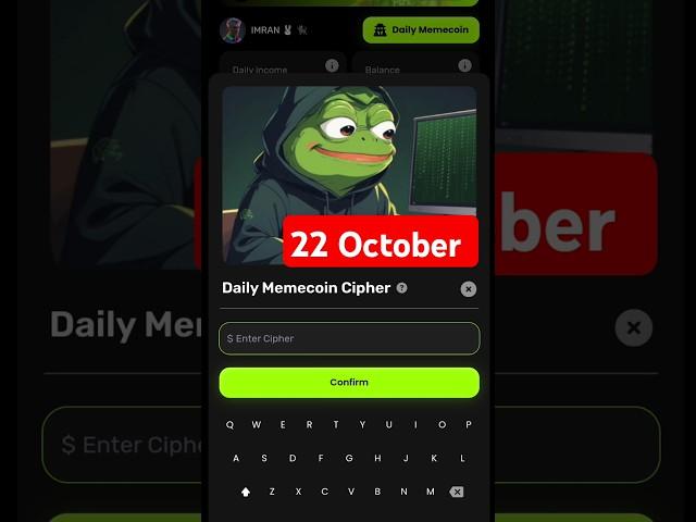 Memes Daily Memecoin Cipher Today  Daily code Cipher Code 22 October| #memes #combo #code