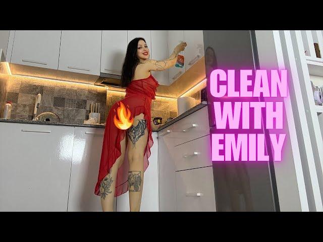 [4K] Transparent Cleaning with Emily in Red transparent dress