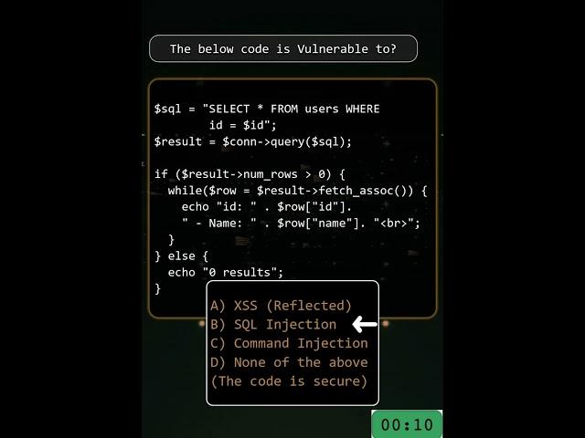 The code is vulnerable to? Can you answer this? #hacker #cybersecurity #coding #computer #shorts