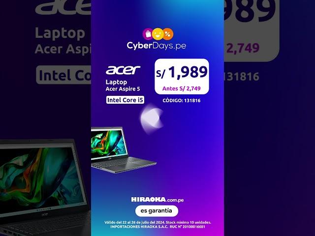 Cyber Days Hiraoka: Laptop Acer Aspire 5 a precio increíble 